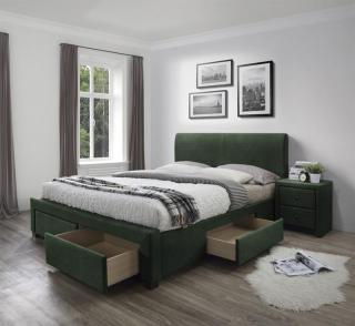 Halmar MODENA 3 posteľ so zásuvkami tmavo zelená velvet