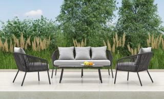 Halmar ROCCA záhradná zostava ( lavica + stolička 2x + konferenčný stolík ), tmavo šedá/svetlo šedá