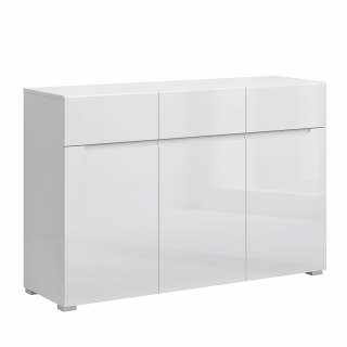 Komoda 3D3S, biela/biely extra vysoký lesk HG, JOLK