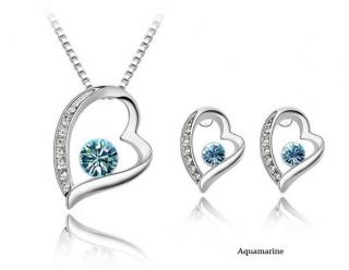 Šperky v tvare srdca, RHINESTONE akvamarín
