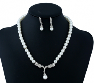 Súprava perlových šperkov (náušnice a náhrdelník) RIBBON, svadobné