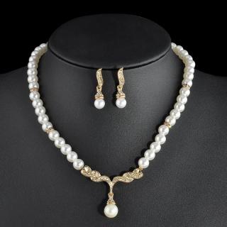 Súprava perlových šperkov (náušnice a náhrdelník) RIBBON zlatá, svadobné (dodanie cca 3-4 týdny)