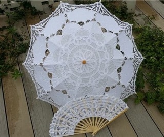 Svadobný set - krajkový dáždnik a vejár (dodanie cca 3-4 týdny)