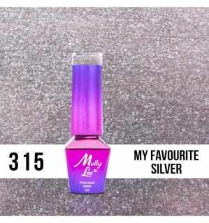 315. MOLLY LAC glitrový gél lak - My Favourite Silver 5ml