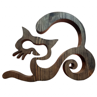 Drevená dekorácia - Soška mačka Hnedá zem