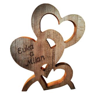 Drevená dekorácia - Soška srdcia s gravírovaným textom Transparent