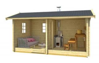Vonkajšia sauna LAPA, 2,9 x 5,4 m s domčekom (24/40mm) (Drevená záhradná sauna LAPA, 2,9 x 5,4 m s domčekom (24/40mm))