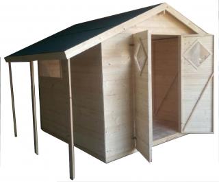 Záhradný domček 4x3,3m,  s oknami a presahom strechy (Záhradný drevený domček 4x3,3m, s oknami a presahom strechy)