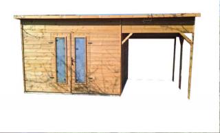 Záhradný domček s terasou TOL III 9m2 + 6m2, s okny (Záhradný drevený domček s terasou TOL III 9m2 + 6m2, s okny)