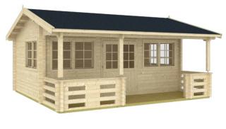 Záhradný domček zrubový CAMPO 5,5 x 5,5 m s terasou 5m2 (Záhradný drevený domček zrubový CAMPO 5,5 x 5,5 m s terasou 5m2)