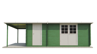 Záhradný domček zrubový SALAMANKA 8,5 x 4,5m s terasou 8m2 (Záhradný drevený domček zrubový SALAMANKA 8,5 x 4,5m s terasou 8m2)