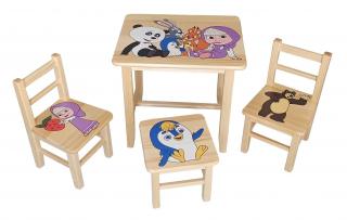 Detský Stôl so stoličkami Máša a medveď (stôl + 3 stoličky)