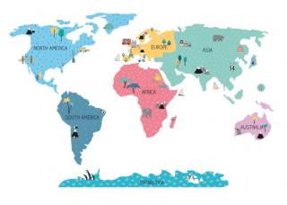 Samolepka na stenu Mapa sveta farebná (3 veľkosti)