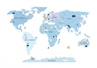 Samolepka na stenu Mapa sveta modrá (3 veľkosti)