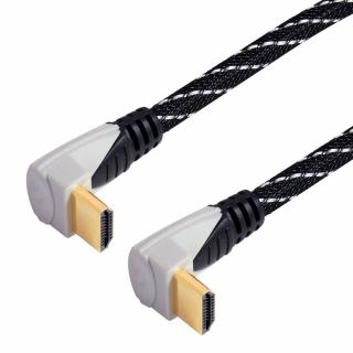 Prepojovací HDMI kábel, V2.0, 2x Lomený 90°, 4K / 60Hz, 18 Gb / s, 1 m (Prepojovacie video / audio kábel HDMI kábel pre prepojenie dvoch zariadení, dátový tok až 18 Gb / s, 32 zvukových kanálov, 3D, Ethernet, HDMI V2.0, 4K / 60 Hz, tienený, pozlátené)