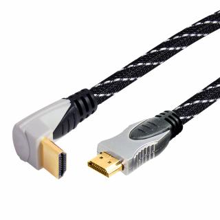 Prepojovací HDMI kábel, V2.0, Lomený 90°, 4K / 60Hz, 18 Gb / s, 3 m (Prepojovacie video / audio kábel HDMI kábel pre prepojenie dvoch zariadení, dátový tok až 18 Gb / s, 32 zvukových kanálov, 3D, Ethernet, HDMI V2.0, 4K / 60 Hz, tienený, pozlátené)