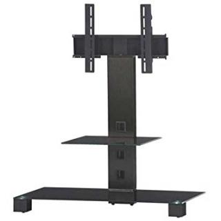 TV stolík SP-250 (čierne sklo + čierne alu) (Moderný TV stolík so stojanom pre TV do 42" Skrytá kolieska, možnosť natáčania televízie do strán, management kabeláže, bezpečnostné sklo s leštenými okrajmi. )