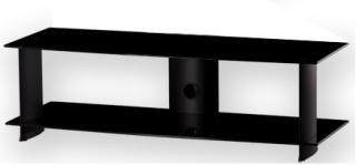 TV stolík SP-311 (čierne sklo + čierne alu) (Luxusný stolík pod televízor v kombinácii sklo, kov. 2x police, vedenie kabeláže, leštené bezpečnostné sklo s hladkými okrajmi. Nosnosť vrchnej police je 50kg.)