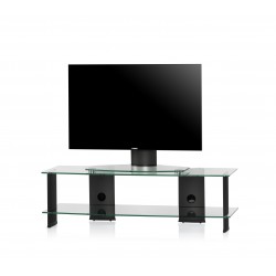 TV stolík SP-3150 (číre sklo + čierne alu) (Luxusný stolík pod televízor v kombinácii sklo, kov. 2x police, vedenie kabeláže, leštené bezpečnostné sklo s hladkými okrajmi. Nosnosť vrchnej police je 50kg.)
