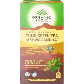 Organic India Tulsi so zeleným čajom a ašvagandou, porciovaný čaj, 25 vreciek
