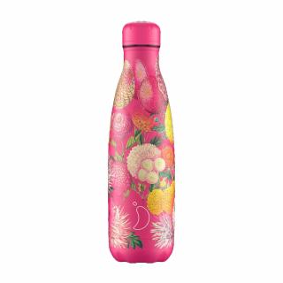 Nerezová fľaška Chilly's - Floral - Pink Pompoms
