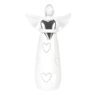 Anjel so strieborným srdcom, porcelán, 23 cm LED