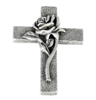Kríž s ružou z polyresinu 13cm