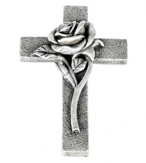 Kríž s ružou z polyresinu 16cm