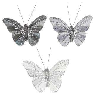 Motýle s klipom S/6 mix sivé