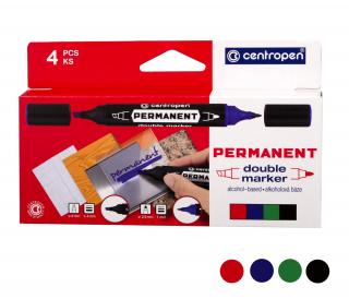 Centropen 1666 pernamentný popisovač double 1mm a 1-4 mm/4ks