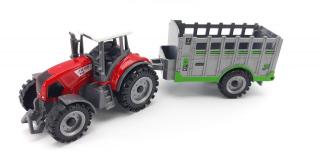 Kovový Traktor s ohrádkou 19cm - červený