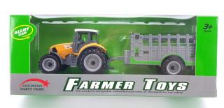 Kovový Traktor s ohrádkou 19cm - oranžový