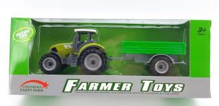Kovový Traktor s vlečkou 18cm - zelený