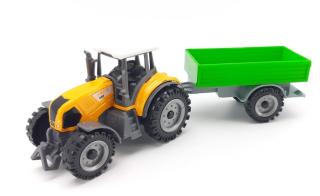 Kovový Traktor s vlečkou 18cm - žltý