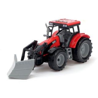 Traktor My Farm s nakladačom alebo radlicou efekty 26cm - červený - s radlicou