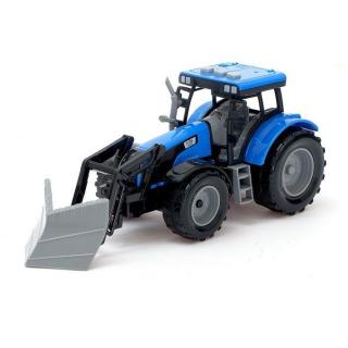 Traktor My Farm s nakladačom alebo radlicou efekty 26cm - modrý - s radlicou