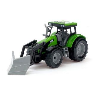 Traktor My Farm s nakladačom alebo radlicou efekty 26cm - zelený - s radlicou