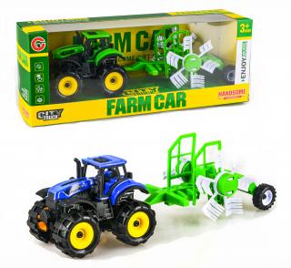 Traktor s prívesom na zotrvačník 25cm - modrý