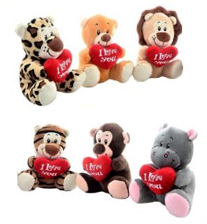 Zvieratká plyšové Safari so srdcom "I Love You" 14cm - leopard