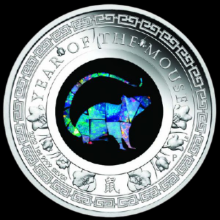 PERTH MINT Lunárna minca ROK POTKANA 2020 s AUSTRALSKÝM OPÁLOM 31,107 G