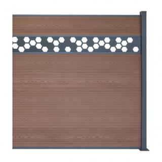 WPC plotový set hnedá vzor dreva s panelom Hexagon