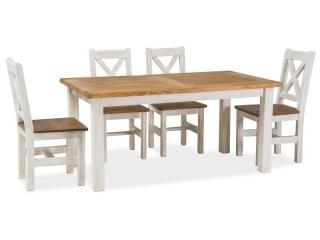 stôl POPRAD + stoličky POPRA 1+4, farba hnedá medová/borovica patina (posledný kus vystavený na predajni )