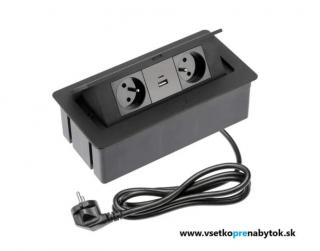 Elektrická zásuvka GTV SOFT, 2x220V + USB A+C (čierna)