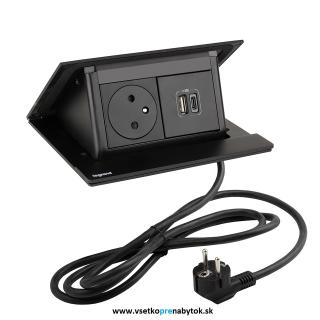 Elektrická zásuvka LEGRAND - POP UP (čierna matná - 1 x 230V + 1 x USB A/C)