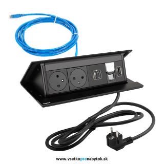 Elektrická zásuvka LEGRAND - POP UP (čierna matná - 2x230V+1xUSB+1xRJ45+1xHDMI)