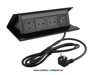 Elektrická zásuvka LEGRAND - POP UP (čierna matná - 3 x 230 V + 1 x USB A/C)
