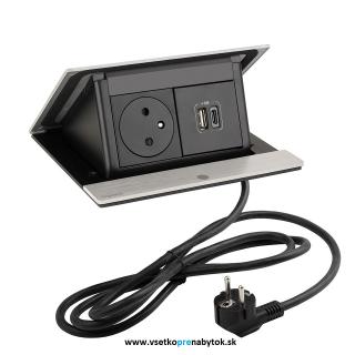 Elektrická zásuvka LEGRAND - POP UP (hliník brúsený - 1 x 230V + 1 x USB A/C)