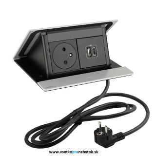 Elektrická zásuvka LEGRAND - POP UP (hliník elox - 1 x 230V + 1 x USB A/C)