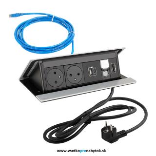 Elektrická zásuvka LEGRAND - POP UP (hliník elox - 2x230V+1xUSB+1xRJ45+1xHDMI)