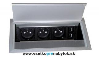 Kancelárska zásuvka VERSA-FLAP 240x120 mm (3x el. zásuvka 230V, 2x data RJ45)